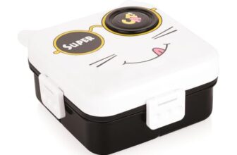 ATTRO Festive Super Cat Lunch Box 2 Layer Plastic Lunch Box Comes with 1 Detachable Tray, 1 Small Container & 1 Spoon Ideal for Kids BPA Free 1590ml+70ml- Black White