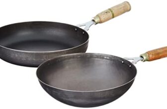 Amazon Brand – Solimo Sheet Metal Iron Cookware Set of 2 Pc (Wok 24 cm Dia, Induction Base Fryng Pan 24 cm Dia) 100% Toxin-Free, Naturally Non-Stick, Long Lasting