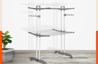 Bathla 2 Level Modular Cloth Drying Stand with Wheels – Rustproof Portable Steel Laundry Rack (Grey – Medium) – Clothes Dryer for Balcony, Indoor & Outdoor Use