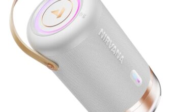 Boat 2026 Launch Nirvana Luxe,360- Surround, Spatial Audio, 100W, 15hrs Battery, Broadcast, App Support, NFC Pairing (Android), Bluetooth Speaker, Wireless Speaker, Portable Speaker (Ivory White)