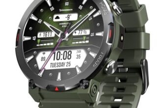 CrossBeats Everest 2.0-2026 Smart Watch for Men 1.43″ True AMOLED, Always ON Display Bluetooth Calling Rugged Outdoor Military Grade Certified Upto 15 Days Battery Life Smartwatch (Camo Green)