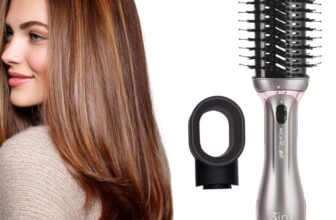 IKONIC 3 in 1 Express Styler Grey, Professional Volumizer Blow Dryer 1200 Watts Hot Air Brush for Women Innovative Air Flow Vents Mixed Styling Bristles Ceramic Titanium Tourmaline-Coated Brush Head