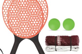 Amazon Brand – Jam & Honey Honeycomb Paddle Racket Set with Net, 2 Rackets & 2 Balls, Indoor Outdoor Family Game for Kids & Adults 3+ Years, BIS Certified Child Safe (Orange)
