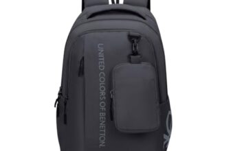 United Colors of Benetton Apex 33L Backpack – Grey, Water-Resistant, Minimalist 3-Compartment Design with Detachable Pouch & 1-Year Warranty