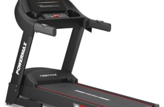 PowerMax Fitness TDM-96B 4HP DC Treadmill for Home | 110KG Max User Running Machine | 14km/hr Top Speed, 4-Level Manual Incline | Bluetooth for app, Speaker, Mp3 | Foldable Cardio Machine, LED Display