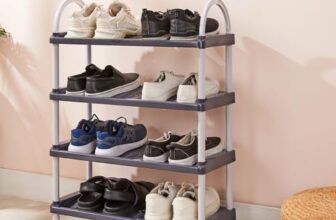 Amazon Basics Multipurpose Plastic Shoe Rack | Durable, Space-Saving & Easy to Assemble | Portable Shoe Organizer | Grey (Large, 65.7 cm x 27.5 cm x 83 cm)