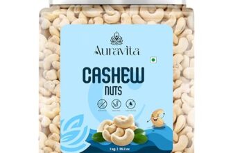 Auravita Premium Whole Cashews 1kg | Natural and Unsalted Kaju Ideal for Dieting, Snacking, Cooking, and Baking | Protein Rich Kajau Dry Fruits Perfect for Gifting