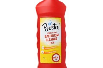 Amazon Brand – Presto! Disinfectant Bathroom Cleaner Liquid | Lemon | 1 Litre | Pack of 1 | Kills 99.99% of Germs | Suitable for Bathroom Floors, Slabs, Tiles, Sinks, Taps