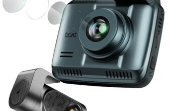 Boat Hive Dashcam F1, 4K Ultra HD Front & Full HD Rear Recording, Sony STARVIS, ADAS Voice Commands, Dual Channel Recording, GPS Route Log, Wi-Fi, 150° Wide FOV, Smart Parking (Steel Blue)