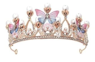 Birthday Girl Crown Gifts for Women | Pearl Crown Tiara Hair Accessory for Girls and Women with Open Back Design | Birthday Decorations Items (BUTTERFLY GOLD Tiaras)