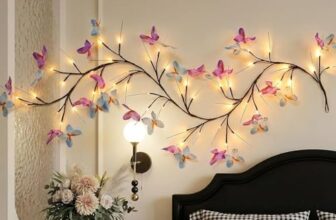 Riyenio Butterfly LED Branch Wall Light with 48 White LEDs, 71 in USB Powered Flexible Vine Twig Fairy Lights, 8 Lighting Modes, DIY Decorative Wall Lights for Bedroom, Living Room