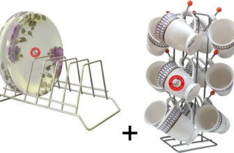 KITCHEN KART Utensil Kitchen Rack Steel Plate Stand Holder With Cup Stand Holder for Plates/Cup/Mug Combo (Pack of 2)