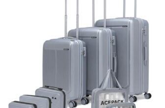 ACEPACK by Verage Megatron 9-Pcs Family Luggage Set | 3 Polypropylene Trolley Suitcases (S+M+L) + 3 Vanity Cases + 3 Wash Bags | Spinner Wheels, Number Lock, Lightweight Travel Suitcase Set