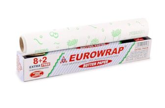 EUROWRAP Food Wrapping Butter Paper 10 Mtr (8+2) | Extra Thick Food Grade Wrap for Cooking, Baking, Packing, Serving & Roti | Non-Stick Multipurpose Parchment Paper | Kitchen Essentials
