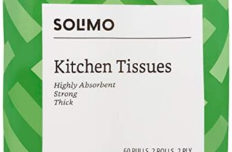 Amazon Brand – Solimo Kitchen Tissue Rolls | 2 Ply Kitchen Paper Roll | 120 Pulls | 60 Pulls x 2 Rolls | Food Safe | Highly Absorbent | OBA-Free | 100% Natural Virgin Cellulose Fiber