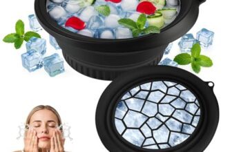 Eitheo Silicone Face Ice Bowl with Built-in Ice Tray | Collapsible Facial Ice Bath Bowl for Skin Tightening & Puffiness | Portable Foldable Skincare Ice Plunge Tub (Black)