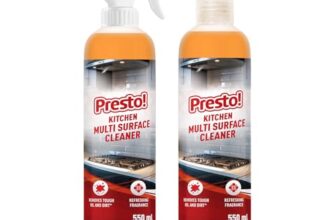 Amazon Brand – Presto! Kitchen Multi Surface cleaner | 1.1 L | 550 ml x Pack of 2| Removes Tough Stains | Refreshing Fragrance | Suitable For All Kitchen Surfaces, Tiles, Marbels, Cabinets