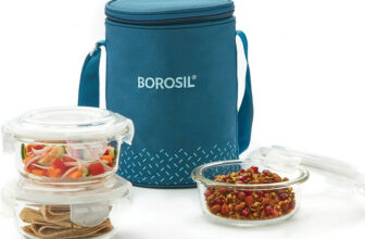 BOROSIL Teal Lunch Box with Bag, 3 Pc (400 ml x 3 Round), Glass Office Tiifin 3 Containers Glass Office Lunch Box(1200 ml, Microwave Safe)