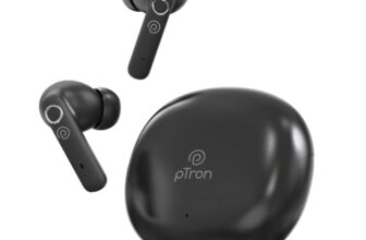 pTron Bassbuds Tunes V2 In-Ear TWS Earbuds with Stereo Sound, 40Hrs Playtime, Stereo Calls, Bluetooth V5.3 Headphones with Quick Pairing, Touch Control, Voice Assistant, Type C Charging & IPX5 (Black)