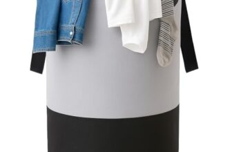 GLUN® Round Laundry Bag, Gray & Black Foldable Waterproof 45 Liter Capacity, Non-Woven Toys & Cloth Storage Bag Pack Of 1