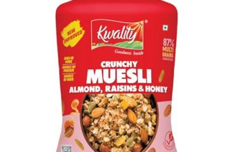 Kwality Muesli Crunchy Almonds, Raisins & Honey 900g | 87% Multi Grains| Natural Source of Vitamin & Iron, High in Protein & Fiber, Low Fat & Cholesterol-Free