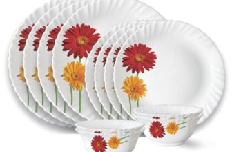 Larah by Borosil Zinnia Fluted Series Opalware Dinner Set | 12 Pieces for Family of 4 | Microwave & Dishwasher Safe | Bone-Ash Free | Crockery Set for Dining & Gifting | Plates & Bowls | White