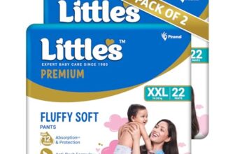 Little’s Premium Baby Diapers XXL Size | Pants Style | 15-25 kg | 44 Count | FluffySoft Baby Diaper with Leakage Guard, Wetness Indicator & 12 Hours Absorption | (22 Count, Pack of 2)