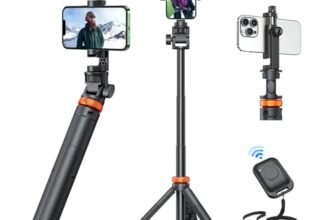 EUCOS 62″ Phone Tripod, Tripod for iPhone & Selfie Stick with Remote, Extendable Cell Phone Stand & Ultimate Phone Holder, Solidest Phone Stand Compatible with iPhone/Android