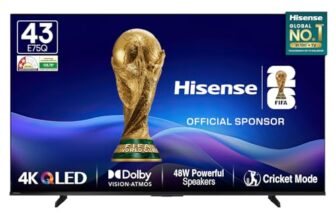 Hisense 108 cm (43 Inches) 4K Ultra HD Smart QLED TV | 48W Powerful Speakers | Dolby Atmos & HDR10+ | ALLM, VRR & Game Mode | Cricket Mode | AI 4K Upscaler | VIDAA OS | 43E75Q (Black)