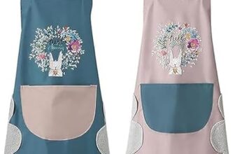 Homica Waterproof Kitchen Chef Apron with Pockets, Floral Wreath Design, Blue and Pink, Waterproof, Adjustable Neck Strap, for Adult, Assorted – pack-1