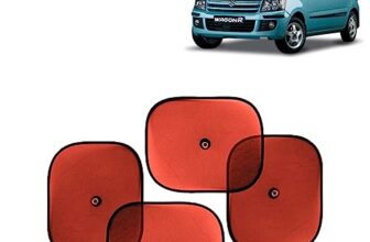 KINGSWAY Car Window Curtain Sticky Sun Shades Compatible with Maruti Suzuki Wagon R, (Year 2003-2010), Universal Fit Sunshades for Side Window, Rear Window, Red Color, 4 Pieces
