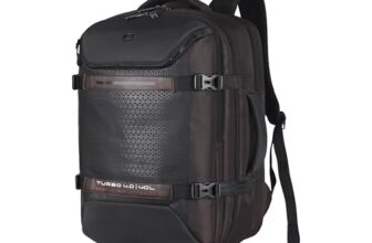 Gear Turbo 4 19″/40L Large Water Resistant Anti Theft Laptop Backpack with Raincover | Casual Backpack | Daypack | Travel Backpack | College Bag For Men/Women (Brown – Black)