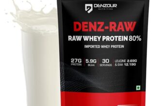 DENZOUR NUTRITION Denz-Raw 80% Imported Whey Protein with Digestive Enzymes | Increase muscle strength, Growth & Recovery | Lab Tested | 27g Protein, 5.9g BCAA- Unflavoured, 1.02Kg/2.2lb (30 Servings)