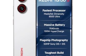 REDMI Turbo 5 (8GB + 256GB) Turbo White | MediaTek Dimensity 8500 Ultra | Mega 7540mAh Battery | 100W HyperCharge | Compact 16.75cm(6.9) 120Hz Display | 50MP Sony OIS Camera