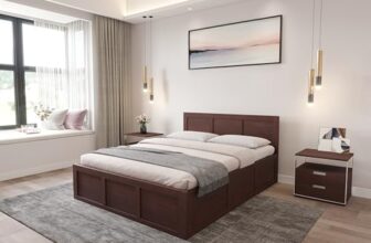 MAMTA Decoration Sheesham Wood Queen Size Bed with Hydraulic Storage | Wooden Double Bed Cot Palang Furniture for Bedroom Living Room Home (Walnut Finish)