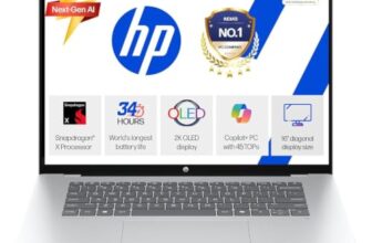 HP Omnibook 5 OLED (Previously Pavilion), Snapdragon X Processor 45 Tops (16GB LPDDR5x, 1TB SSD) 2K,16”/40.6cm, Win11, Office24, Silver, 1.59kg, fb0001QU, Multi-Day Battery AI Laptop
