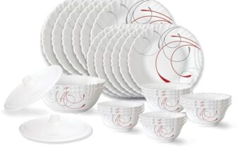 Larah by Borosil Boro Fluted Series Opalware Dinner Set | 28 Pieces for Family of 6 | Microwave & Dishwasher Safe | Bone-Ash Free | Crockery Set for Dining & Gifting | Plates & Bowls | White