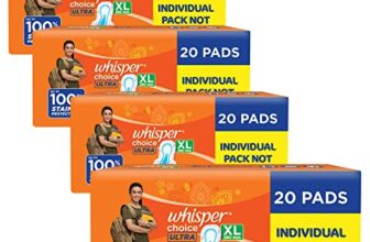 Whisper Choice Ultra Sanitary Pads,80 Xl Pads,Upto 100% Stain Protection All Day,Thin Pads With Magic Gel That Locks Liquid,Super Fast Absorption,Longer Length For Better Coverage,Disposable Wrapper