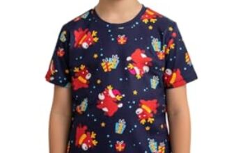 Ninos Dreams Half Sleeves Reindeer Printed Tshirt & Shorts-Navy Blue