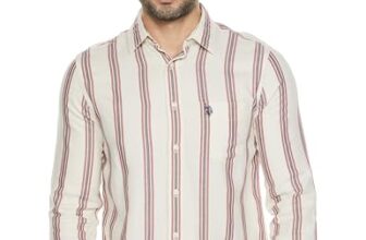 U.S. POLO ASSN. Men’s Dobby Stripe Full Sleeve Shirts (USSHTO3774_Ivory_M)