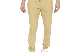 Spykar Khaki Jogger Fit Mid Rise Trousers for Men
