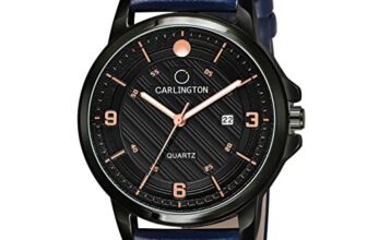Carlington Analog Watches for Men with Leather Strap – CT 1050, Black dial, Blue Band.