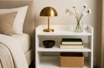 FURLAY Nova Bedside Organizer Table for Bedroom, White Side Table with Open Shelf Storage, Modern Night Stand for Lamp, Books, Basket & Daily Essentials (FWBST2 – White – 43x25x53cm)