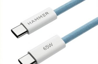 HAMMER Type C to Type C Cable 65W Braided, PD Fast Charging, Data Sync, 1.5 Meter Tangle Free Wire, Compatible with all C-Type Enabled Devices (Blue)