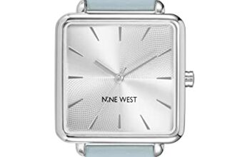 Nine West Women’s Analog Watch, Light Blue Faux Leather Strap, Vegan Leather Strap, Limited Movement, Chronograph, Silver-Tone Dial, NW/2671SVLB