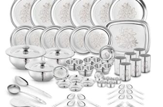 Classic Essentials Stainless Steel Dinner Set|Serves 6 People|Heavy Gauge|Kitchen Set|Permanent Laser-Glory, Set of 61