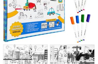 VGRASSP Vehicle Themed Doodle Coloring Puzzle Mat for Kids – Reuseable and Washable Table Mat -Educational Tabletop Activity for Mealtime with Drawing Accessories – Color and Design As Per Stock