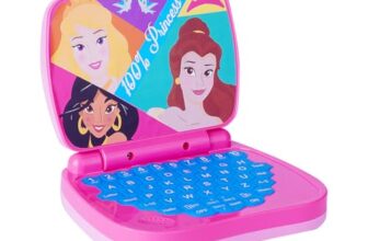 Kriiddaank Princess Educational Laptop for Kids – Interactive ABC & 123 Learning Toy for Girls 3+ Years, Sound & Music Modes, Portable Screen-Free Educational Game, Pink Disney Princess Theme Gift