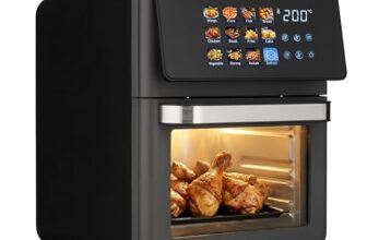 Lifelong Air Fryer Oven 10L | 12 Preset Modes | 1350W Power | Healthy Low Oil Cooking, Rapid Air Technology, Glass Lid | LED Touch Display | Nonstick Easy Clean Kitchen Appliance with Oil Drip Tray