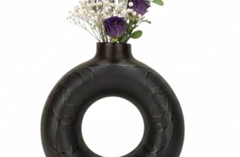 BENAVJI Black Ceramic Donut 6 Inch Modern Flower Vase for Pampas Grass, Dried Flowers, Home & Office Decor, Centerpiece, Handcrafted Gift Vase Only